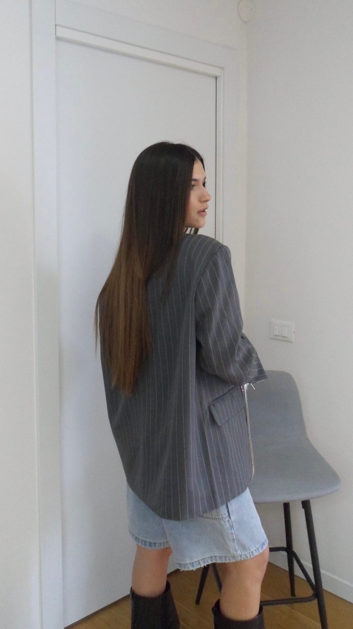 Blazer Over Gessato - Grey