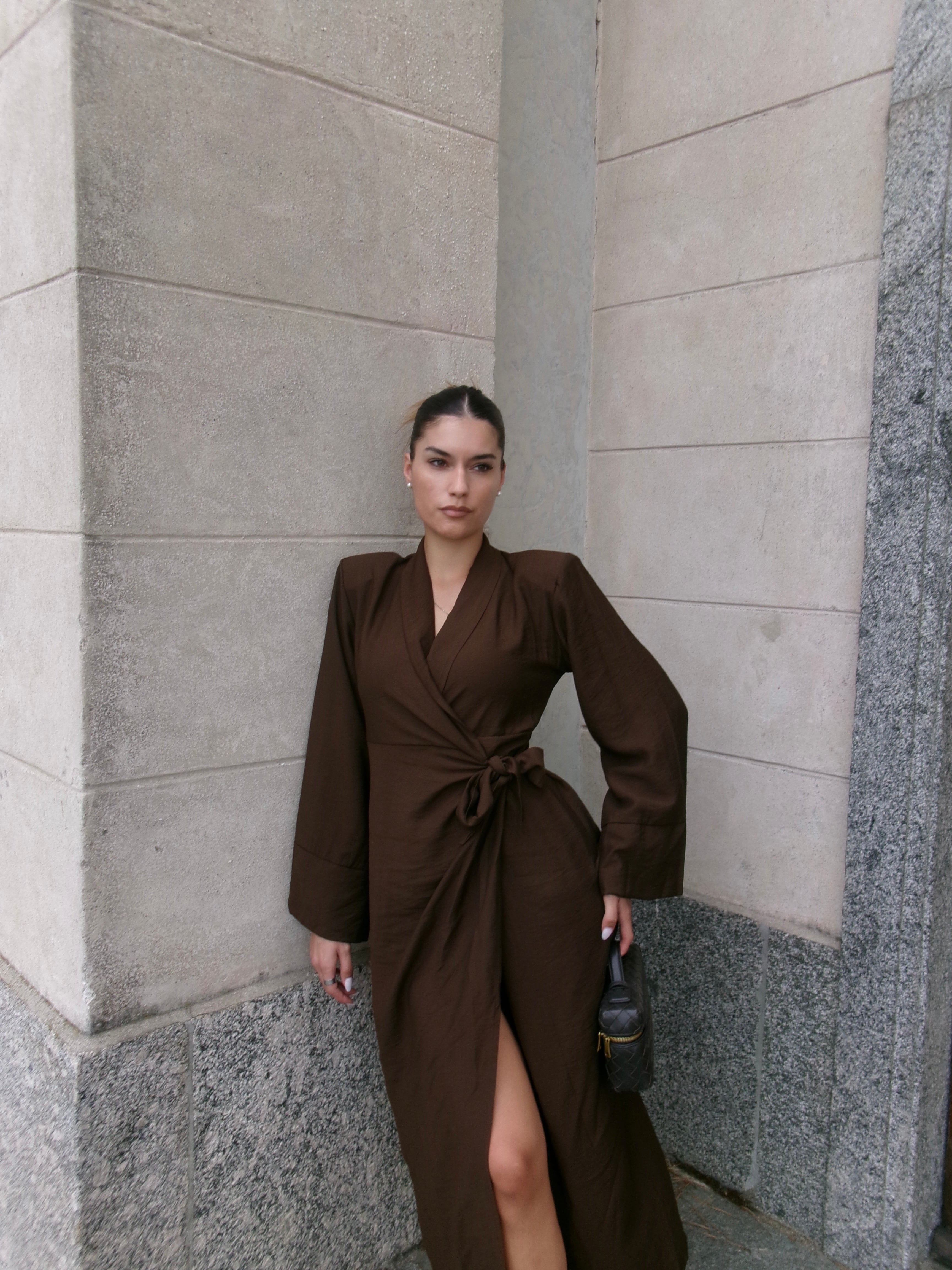 Abito Midi Portafoglio - Brown