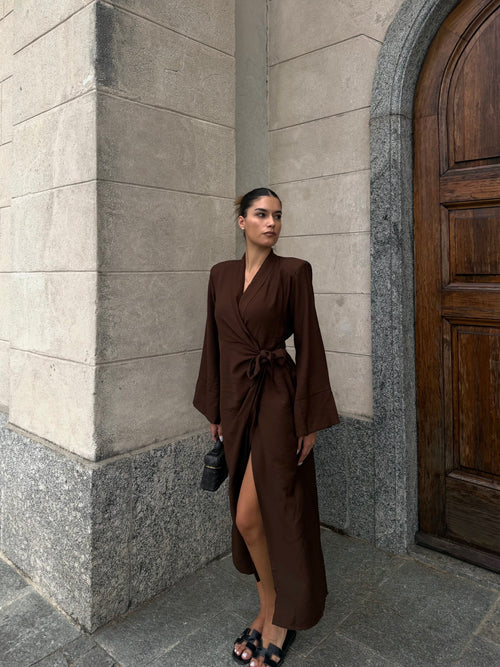 Abito Midi Portafoglio - Brown
