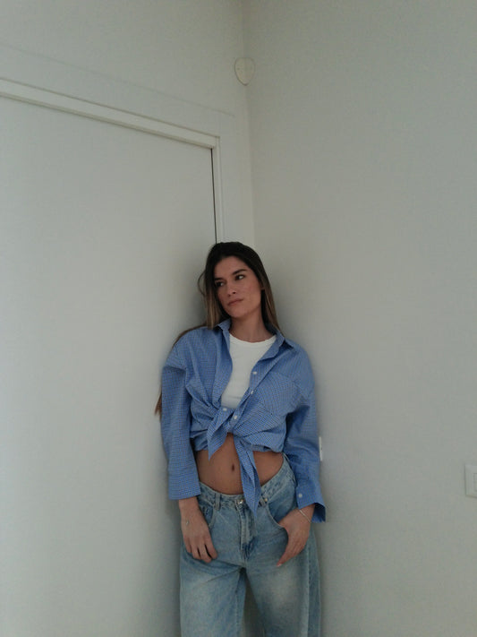 Camicia Quadri Piccoli - Sky Blue